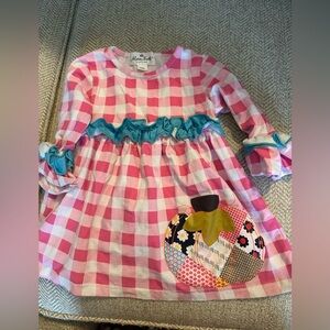Pink and Blue Checkered Kids Dress with Pumpkin Patch